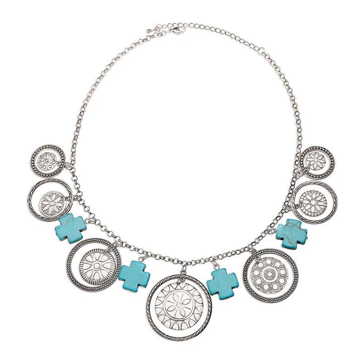 Mixit&trade; Silver-tone Simulated Turquoise Cross Shakey Necklace