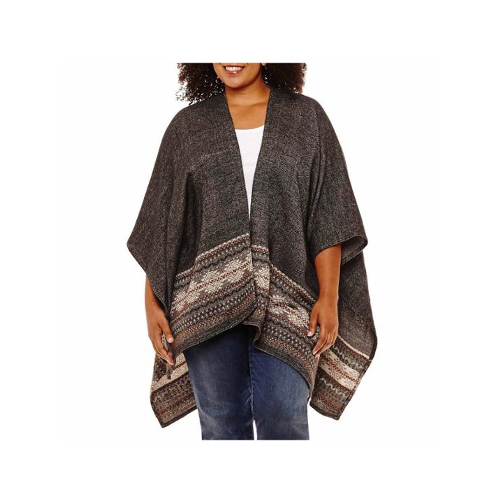 St. John's Bay Border Pattern Ruana-plus