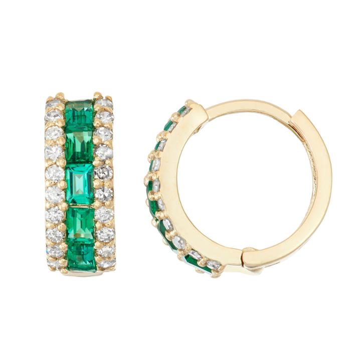 Lab Created Emerald And 1/2c. T.t.w. Diamond 10k Yellow Gold Earrings