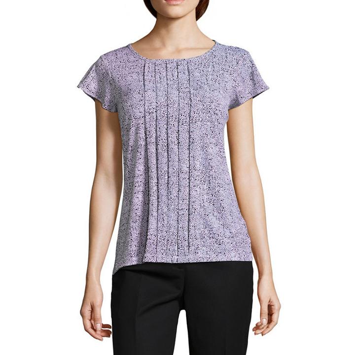 Liz Claiborne Flutter Sleeve Pleated Neck Knit Blouse