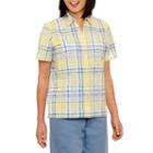 Alfred Dunner Blue Lagoon Short Sleeve Button-front Plaid Shirt