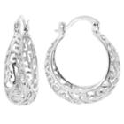 Sparkle Allure Silver Over Brass Floral Filigree Click Top Brass Hoop Earrings