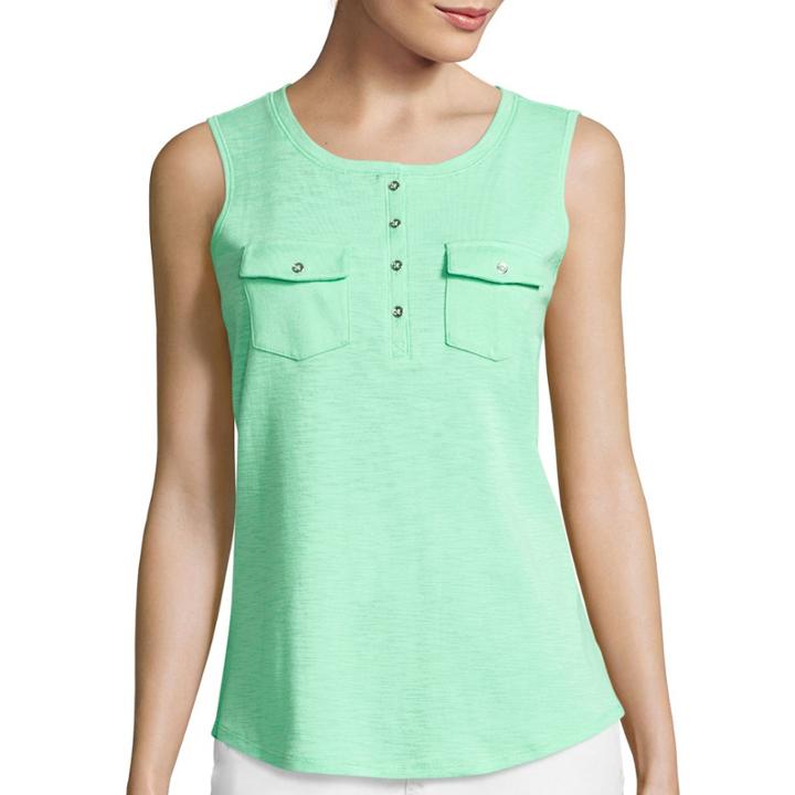 Liz Claiborne Sleeveless Slub Henley Tank Top