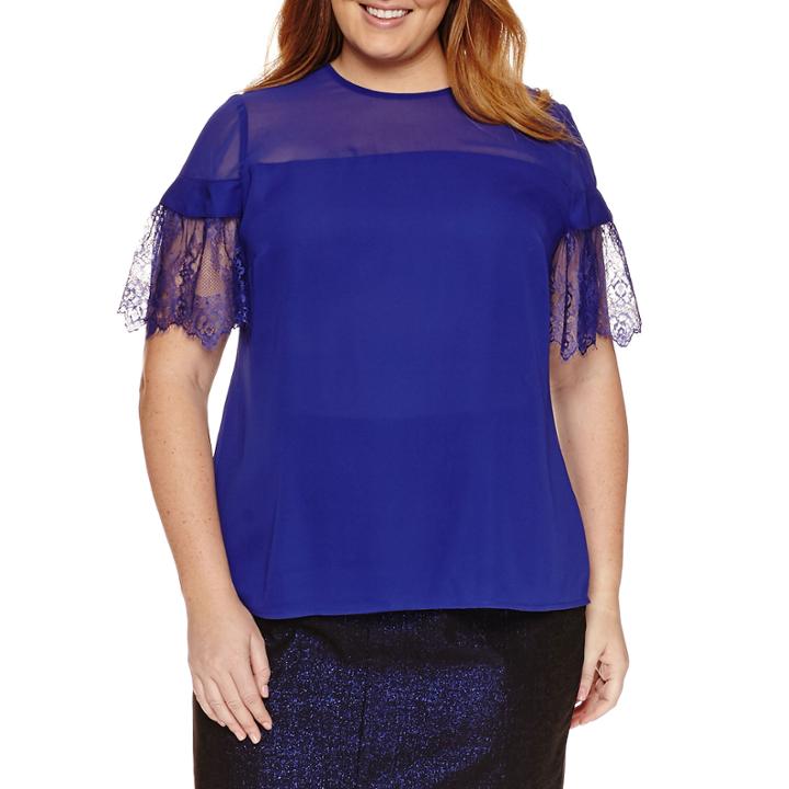 Worthington Short Sleeve Crew Neck Woven Blouse-plus