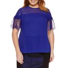 Worthington Short Sleeve Crew Neck Woven Blouse-plus