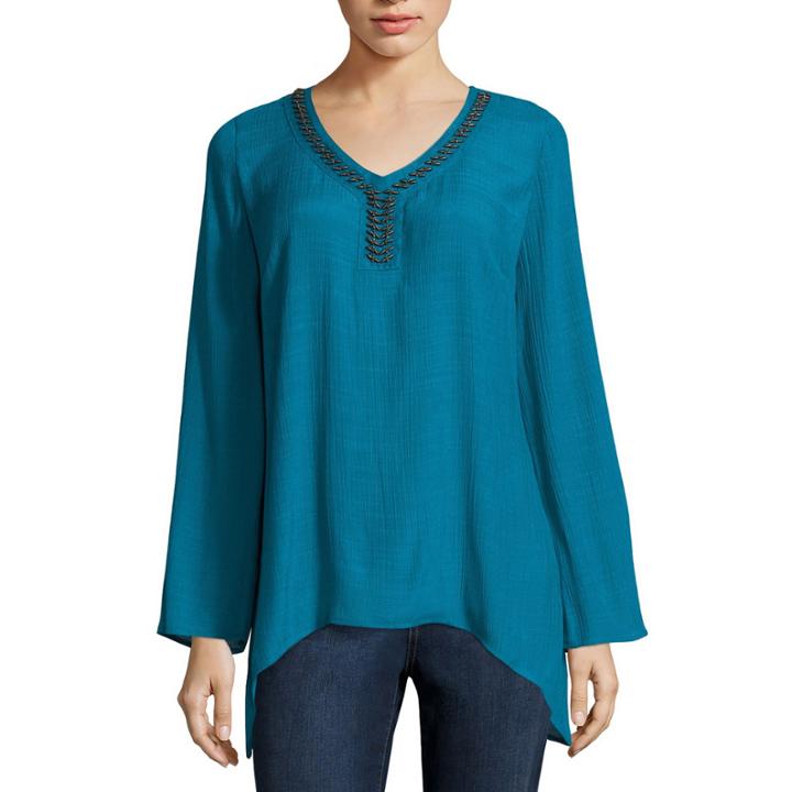 St. John's Bay Beaded-trim Sharkbite Blouse - Tall