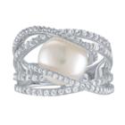 Womens 10mm Genuine White Cultured Freshwater Pearls Sterling Silver Cocktail Ring