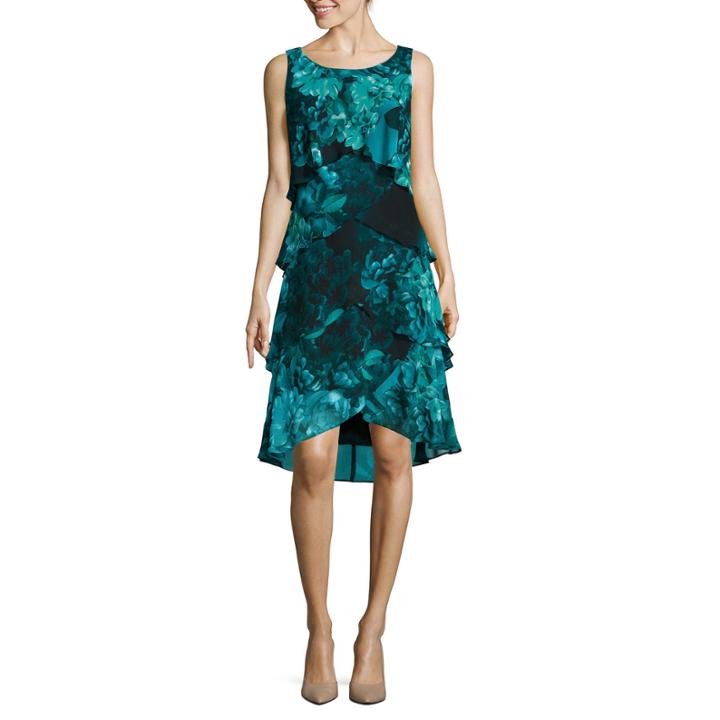 Sl Fashions Sleeveless Tiered Floral Print Shift Dress
