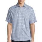 Claiborne Short Sleeve Black White Woven Button-front Shirt