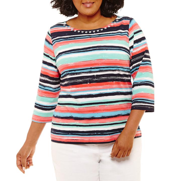 Lark Lane Must Have Embellished Striped Top- Plus