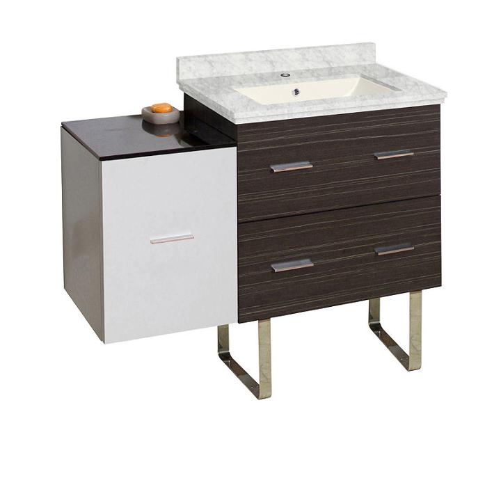 37.75-in. W Floor Mount White-dawn Grey Vanity Setfor 1 Hole Drilling Bianca Carara Top Biscuit Umsink