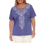 Alfred Dunner Short Sleeve Split Crew Neck T-shirt-plus