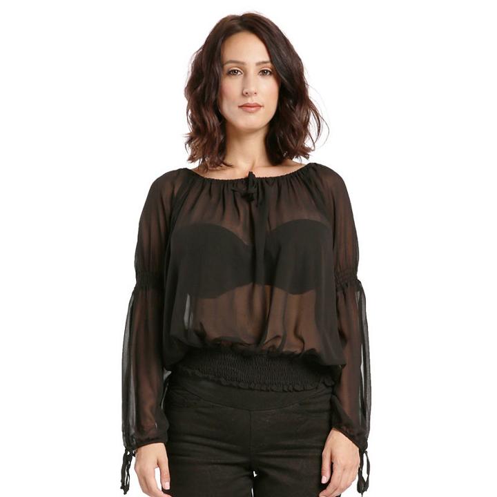 Womens Chiffon Woven Peek-a-boo Peasant Sleeve Blouses
