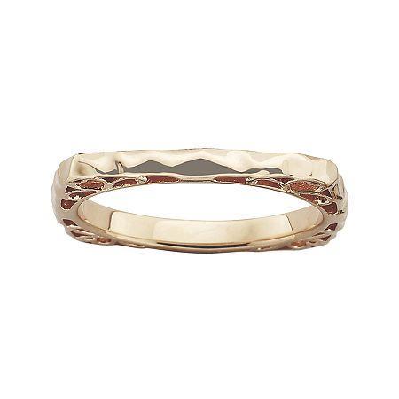 Personally Stackable 18k Rose Gold Over Sterling Silver Wavy Square Ring