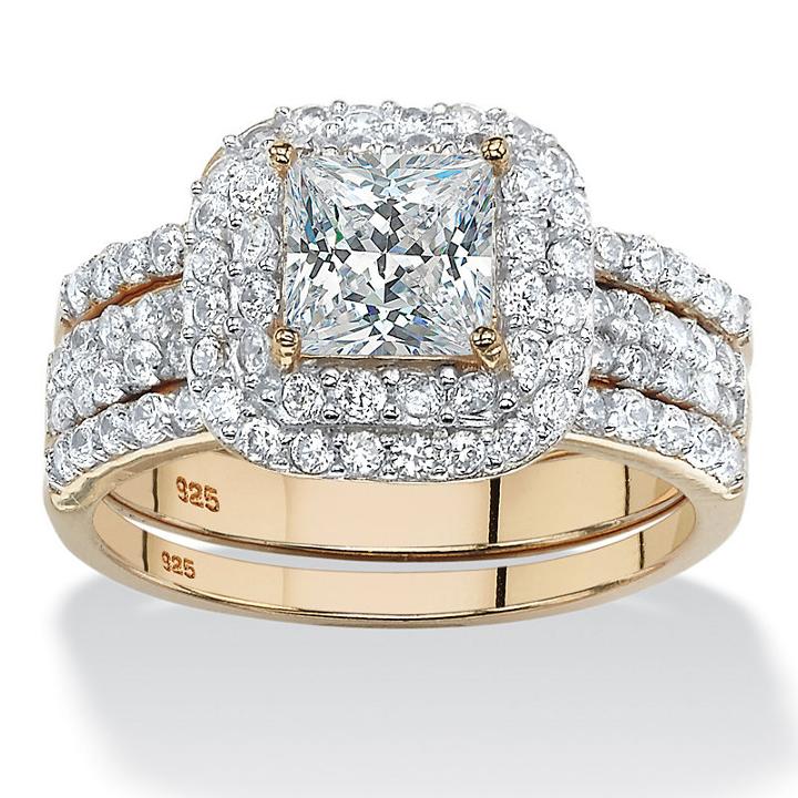 Diamonart Womens 2 1/3 Ct. T.w. White Cubic Zirconia 14k Gold Over Silver Bridal Set