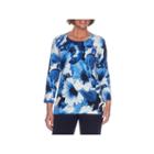 Alfred Dunner High Roller 3/4 Sleeve Crew Neck Floral Pullover Sweater