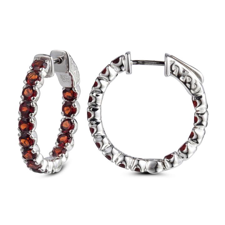 Purple Garnet Sterling Silver Hoop Earrings