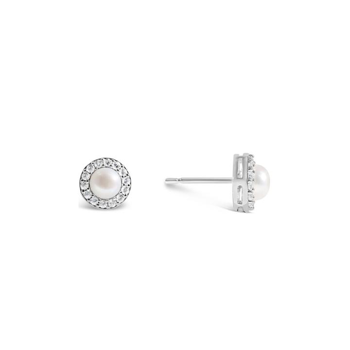 Womens Freshwater Pearl & Lab-created White Sapphire Sterling Silver Earrings