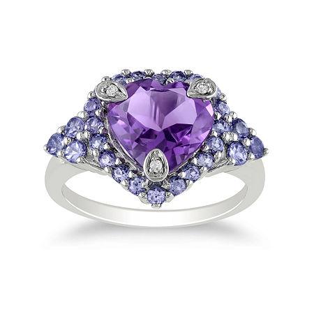 Genuine Amethyst, Tanzanite & Diamond-accent Heart Ring