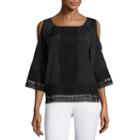 Worthington 3/4 Split Sleeve Lace Inset Top