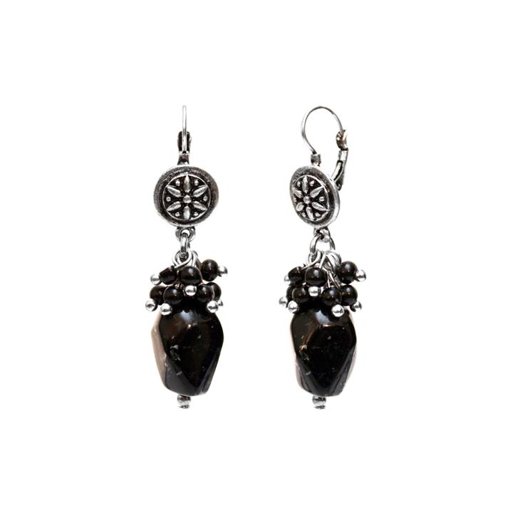 Aris By Treska Silver-tone Black Beaded Drop Earrings