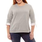 Long Sleeve Crew Neck Pullover With Tie Sleeves - Plus