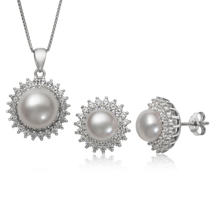 Womens 2-pc. Cultured Pearl & Lab-created White Sapphire Sterling Silver Jewelry Set