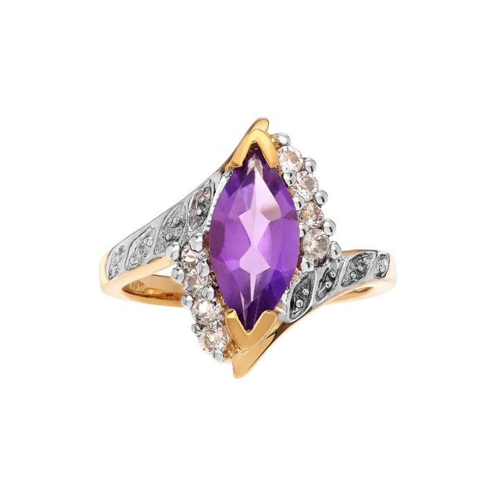 Genuine Amethyst And White Topaz 14k Gold Over Silver Ring