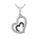 1/10 Ct. T.w. White And Color-enhanced Blue Diamond Double Heart Necklace
