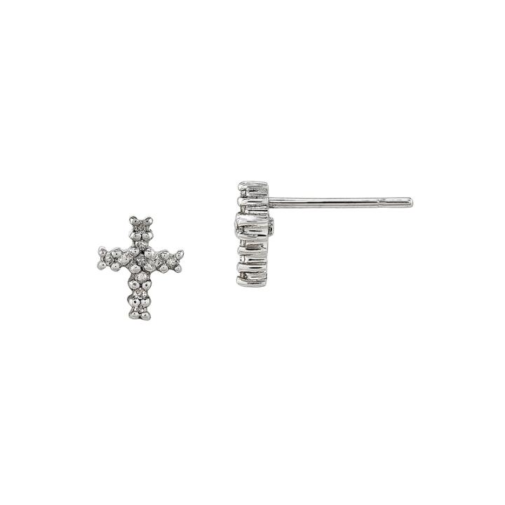 14k White Gold Diamond Accent Cross Earrings