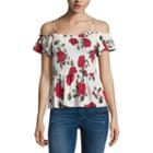 Almost Famous Short Sleeve Straight Neck Blouse-juniors