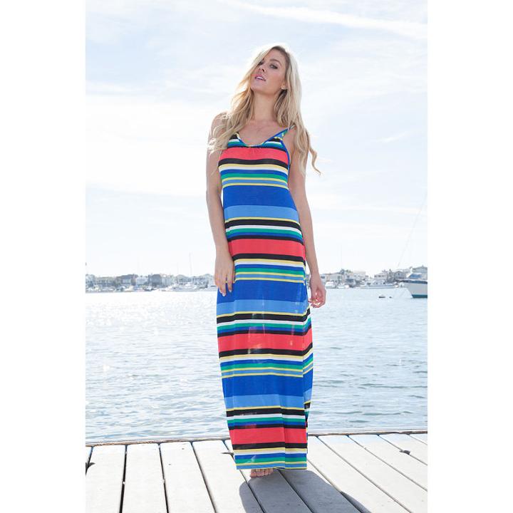 White Mark Open Back Colorful Maxi Dress