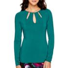 Bisou Bisou Long-sleeve Chain-neck Keyhole Top