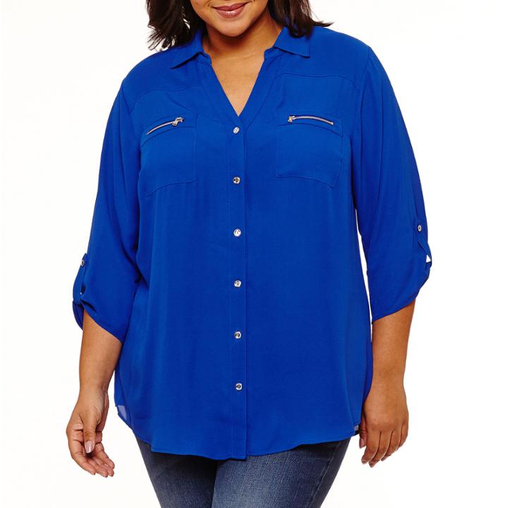 Alyx 3/4 Sleeve V Neck Woven Blouse-plus