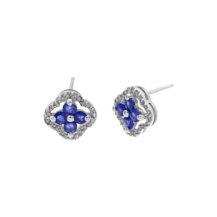 1/7 Ct. T.w. Diamond And Genuine Sapphire 10k White Gold Flower Earrings
