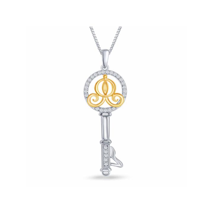 Enchanted By Disney 1/10 C.t.t.w. Diamond 14k Gold Over Silver Cinderella Key Pendant Necklace