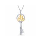 Enchanted By Disney 1/10 C.t.t.w. Diamond 14k Gold Over Silver Cinderella Key Pendant Necklace