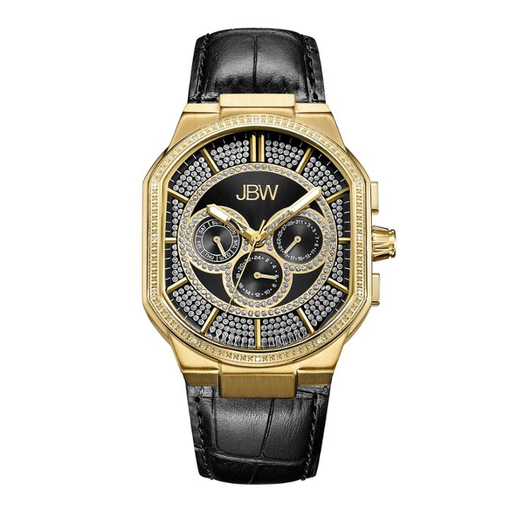 Jbw Orion 18k Gold-plated 0.12 C.t.w Diamond Mens Black Strap Watch-j6342e