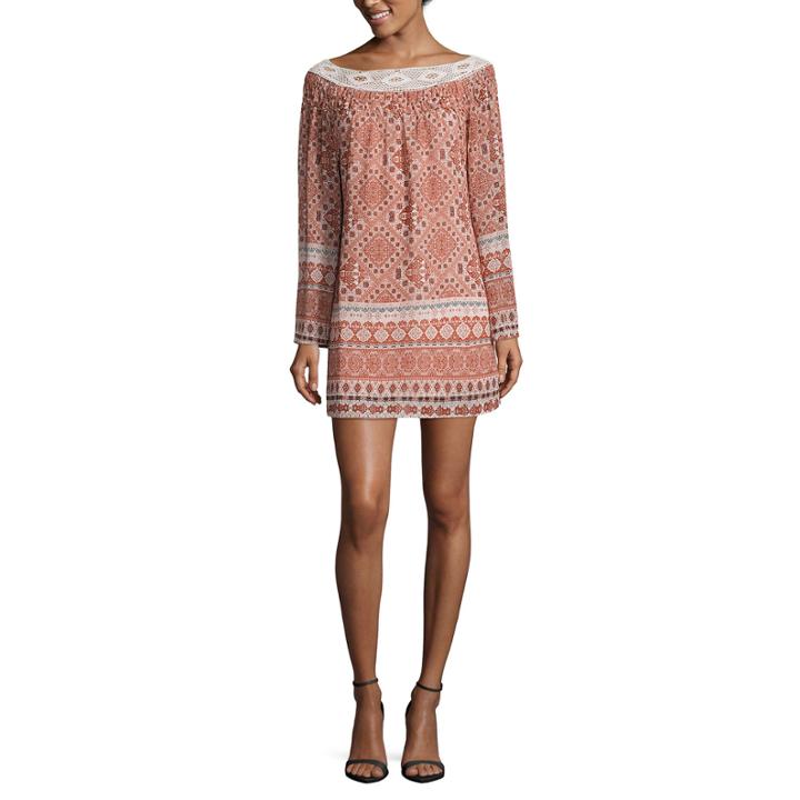 Heart N Soul Long Sleeve Applique Pattern A-line Dress-juniors