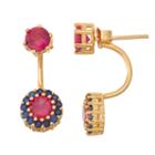 Lab-created Ruby & Sapphire 14k Gold Over Silver Front-back Earrings