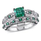 Lab Created Emerald & 1/10 Ct. T.w. Diamond 10k White Gold Bridal Set