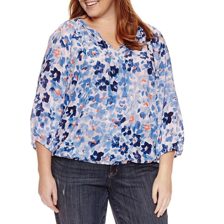 Liz Claiborne 3/4 Sleeve Peasant Top-plus