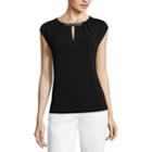 Liz Claiborne Cap Sleeve Beaded Keyhole Blouse