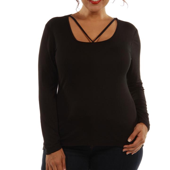24/7 Comfort Apparel Abstract Neckline Tunic Top Plus