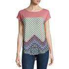 Rewind Short Sleeve Printed Knit-to-woven Top - Juniors