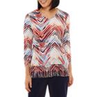Alfred Dunner Gypsy Moon 3/4 Sleeve V Neck Chevron T-shirt-womens