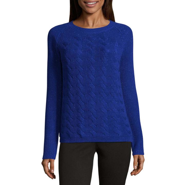 Liz Claiborne Long Sleeve Cable Lurex Sweater