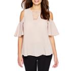 Bold Elements Bold Elements Necklace Surplice Top Long Sleeve Keyhole Neck Crepe Blouse