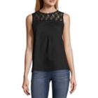 Libby Edelman Libby Edelman Lace Yoke Sl Top Sleeveless Round Neck Woven Blouse