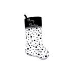 20 Black And White Glittered Polka Dot Merry Christmas Stocking With Shadow Velveteen Cuff